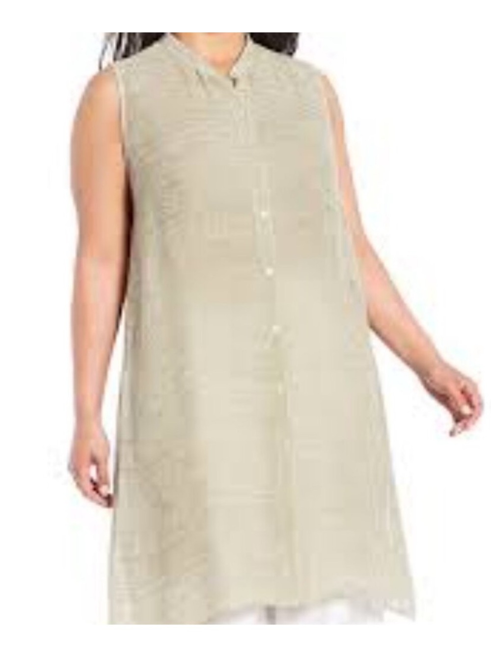 Eileen Fisher Natural Organic Linen Gauze Long Shirt Sleeveless Button Up Tunic‎
